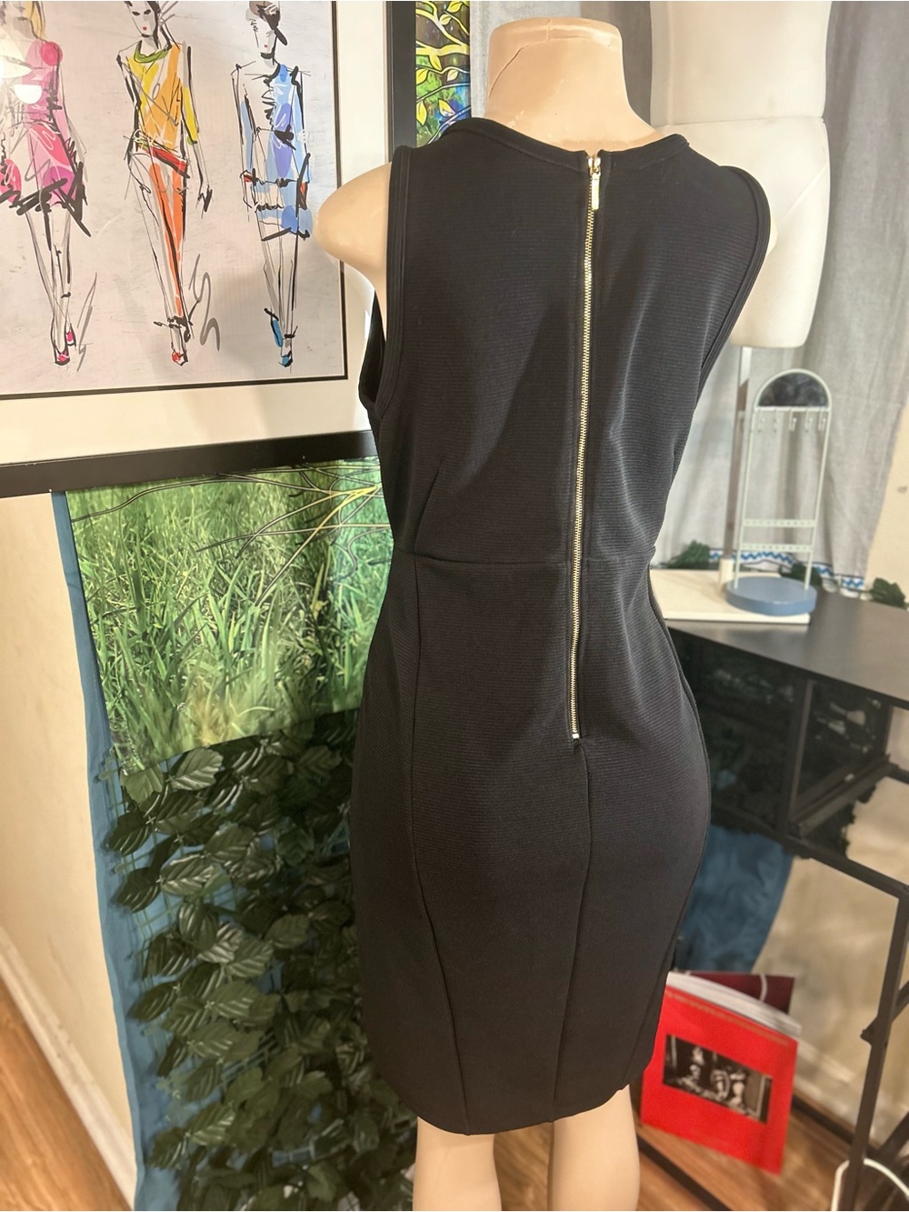 Lane Bryant Black Sleeveless Cutout Sheath Dress w Exposed back Zipper EC